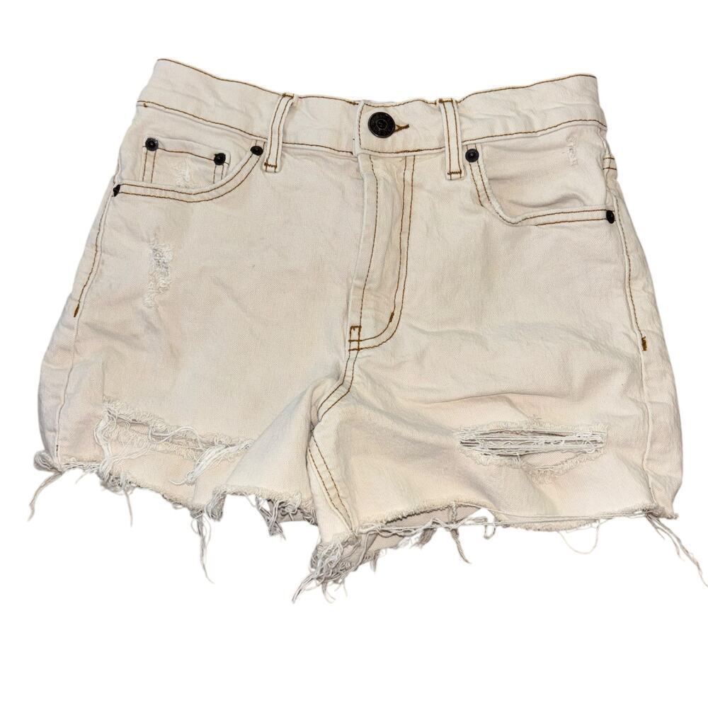 BDG Urban Outfitters Cream Tan Denim Shorts Women's 26 Frayed Cowgirl Distressed